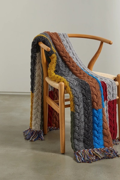 Alanui Tierra Del Fuego Fringed Striped Cable-Knit Wool And Cashmere-Blend Blanket, £1,480