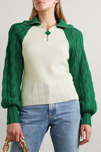 Rowen Rose Two-Tone Cable-Knit Wool Sweater, £378