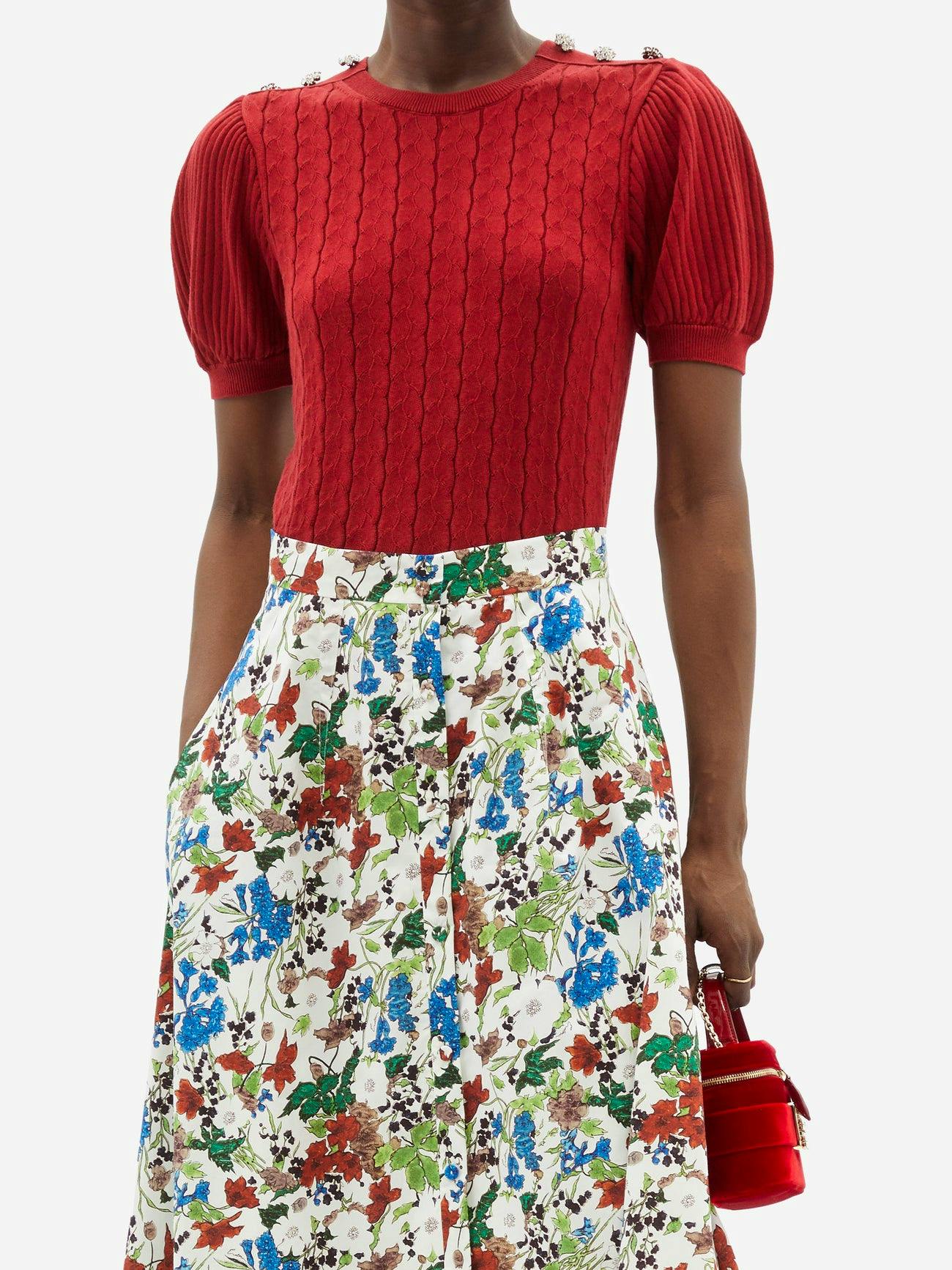 Erdem Belva Puff-Sleeve Cable-Knit Cotton-Blend Top, £575