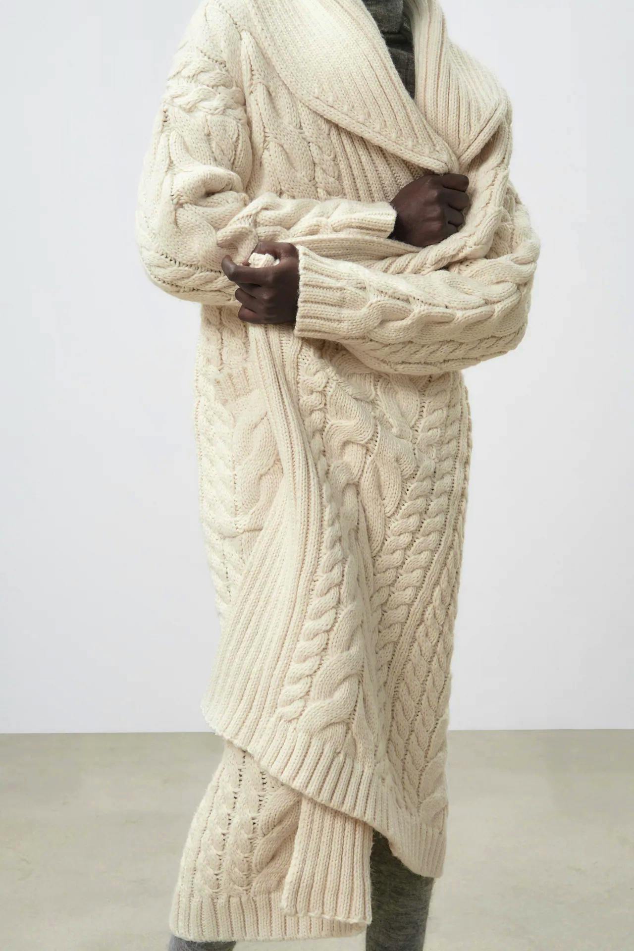 Zara Cable Knit Long Coat, £89.99