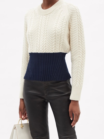 Alexander McQueen Bi-Colour Wool-Blend Cable-Knit Sweater, £720