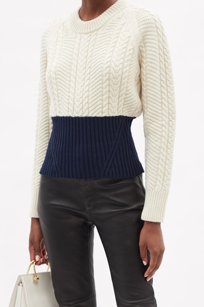 Alexander McQueen Bi-Colour Wool-Blend Cable-Knit Sweater, £720