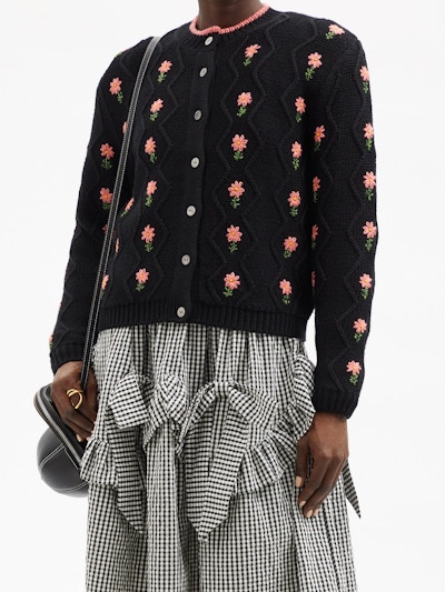 Shrimps Bennett Embroidered Wool-Blend Cable-Knit Cardigan, £350