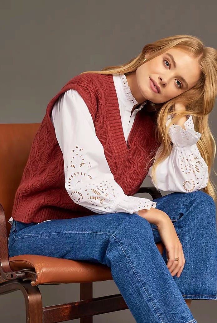 Anthropologie Gold Coat Cable-Knit Vest, £78