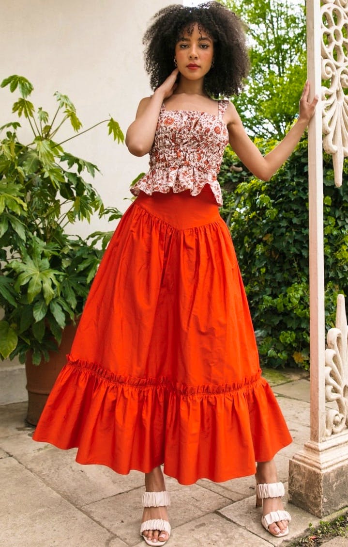 Lavaand The Tove Maxi Skirt In Sunset Orange, £146