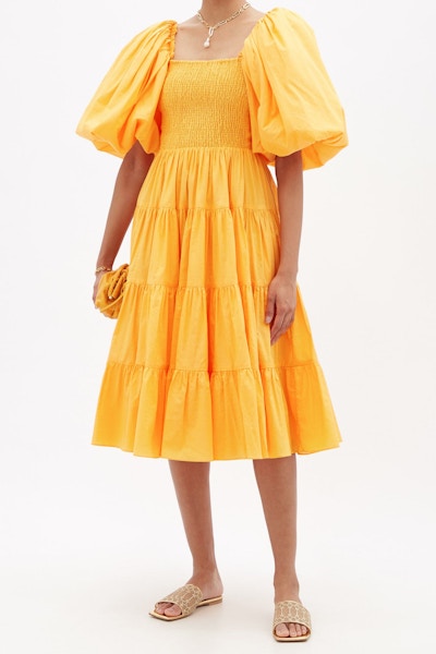 AJE Cherished Puff-Sleeve Cotton Midi Dress, £365