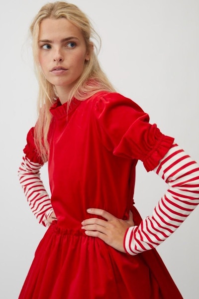 Cabbages & Roses Dolly Dress In Red Needle Cord, £299