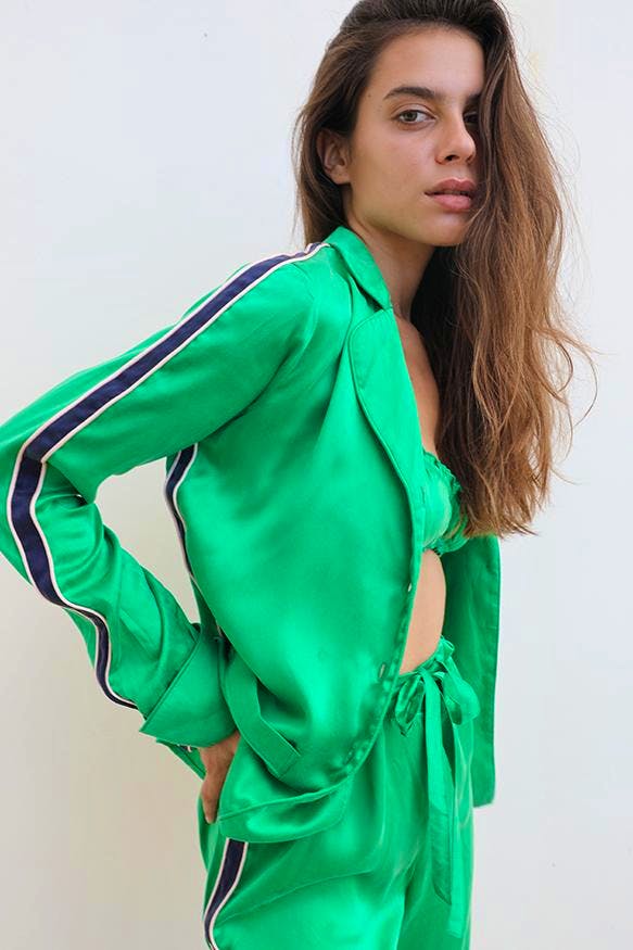 Paper London Florence Pyjamas in Sandwash Silk Green, £420