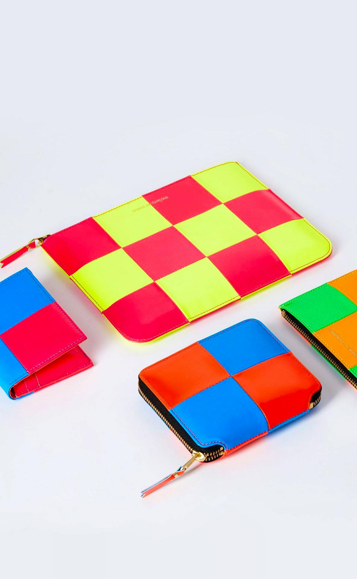 Comme Des Garcons Fluo Squares Zip Pouch in Yellow & Pink, £185