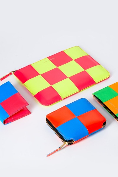 Comme Des Garcons Fluo Squares Zip Pouch in Yellow & Pink, £185