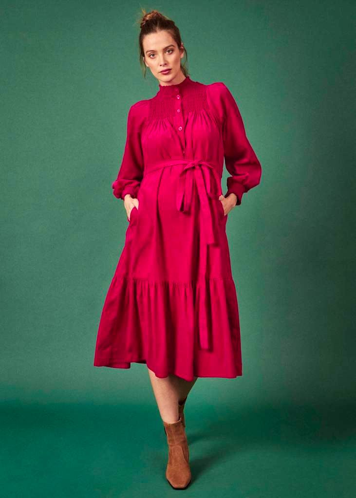Clary & Peg Phoebe Dress In Hot Pink Needlecord, £195