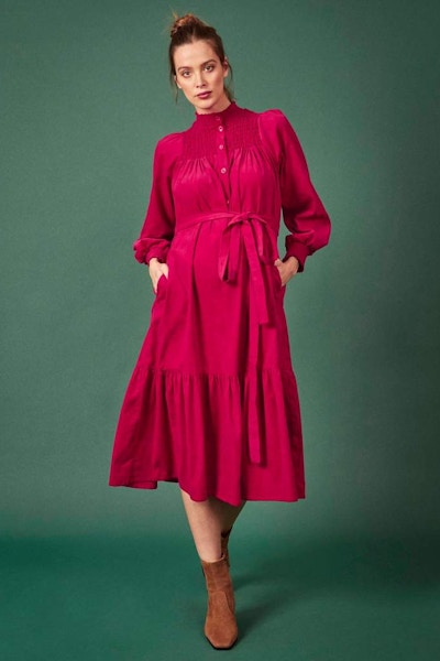 Clary & Peg Phoebe Dress In Hot Pink Needlecord, £195