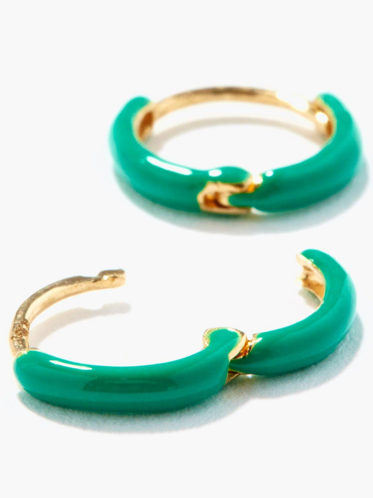 Fry Powers Green Enamel & 14kt Gold Huggie Earrings, £288