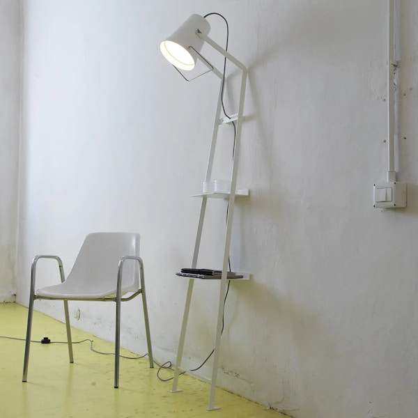 Floor Lamp Alfred With Storage Space, Matt White