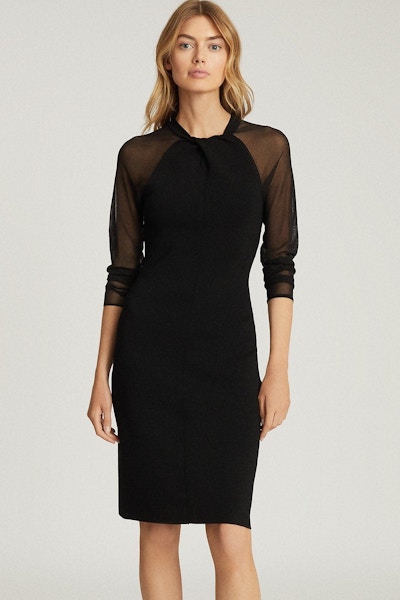 Reiss Bodycon Dress With Semi-Sheer Sleeves, £188