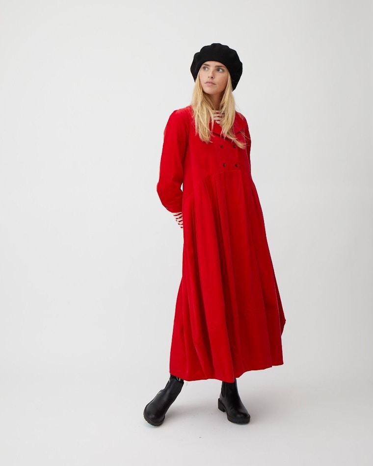 DERRY DRESS IN RED NEEDLE CORD