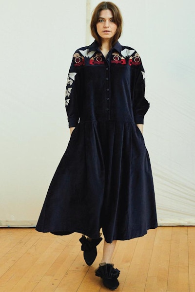 Tallulah & Hope River Dress Navy Embroidered, £280