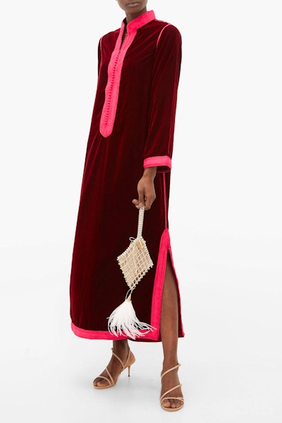 Muzungu Sisters Alia Woven-Trim Velvet Tunic Dress, £780