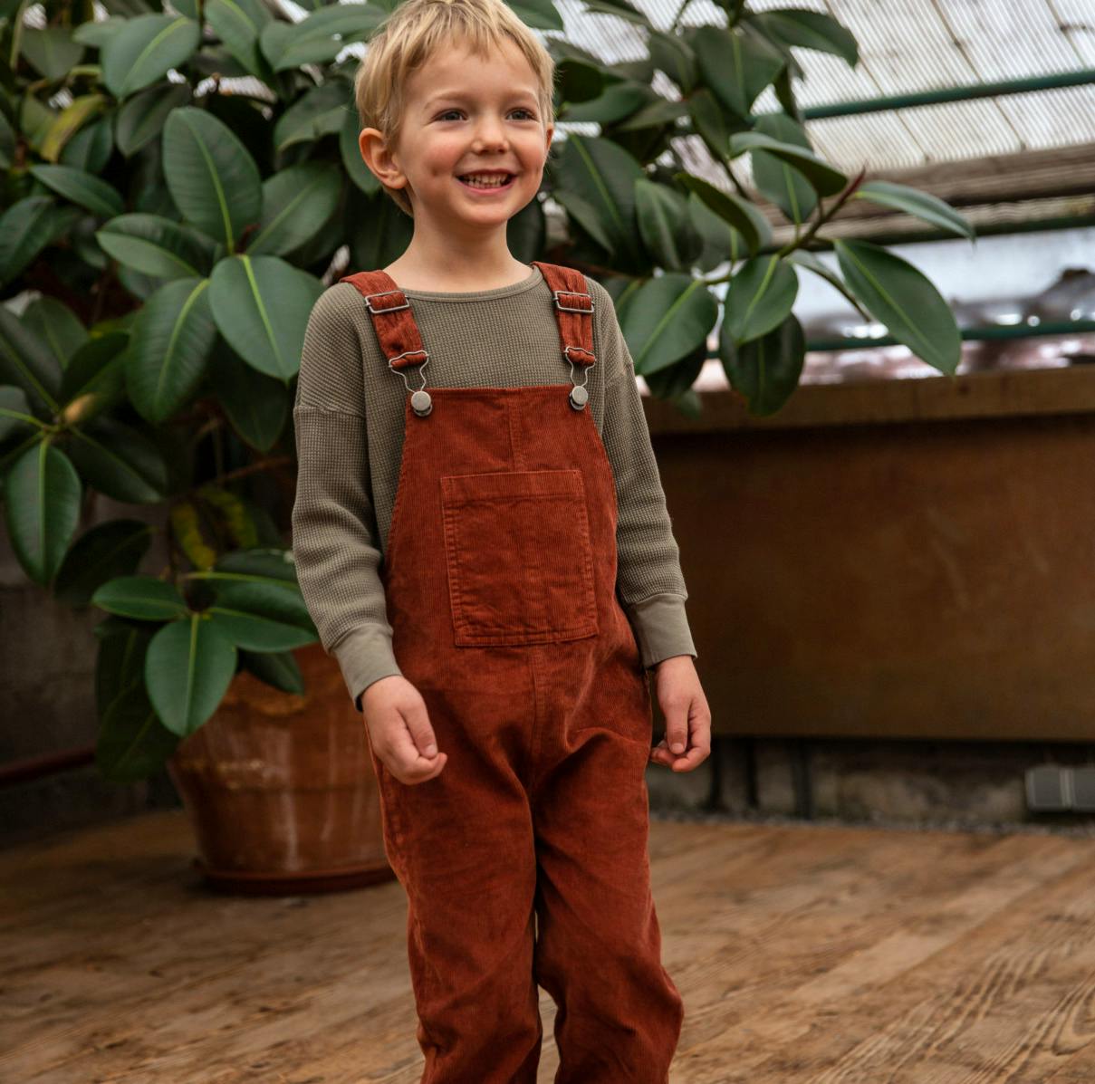 Matona Luka Organic Cotton Corduroy Overalls Brick Red, £66