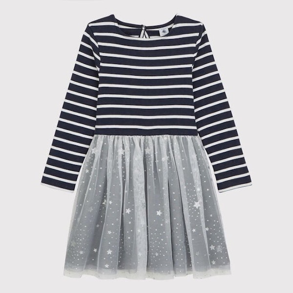 Petit Bateau Girls’ Long-Sleeved Cotton/Tulle Dress, £59