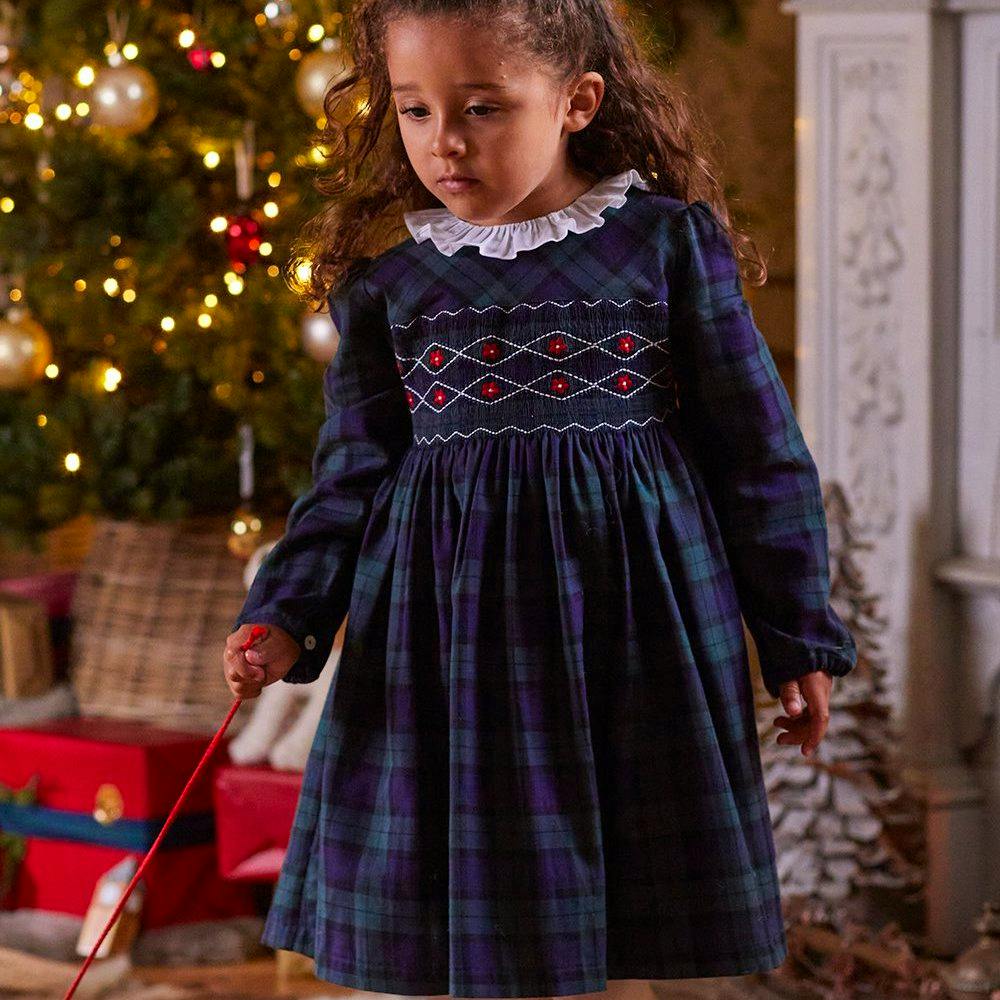 Confiture Navy Tartan Charlotte Smocked Dress, £66