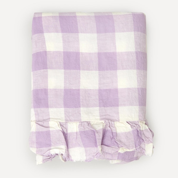 Society of Wanderers Lilac Gingham Ruffle Double Flat Sheet, £150