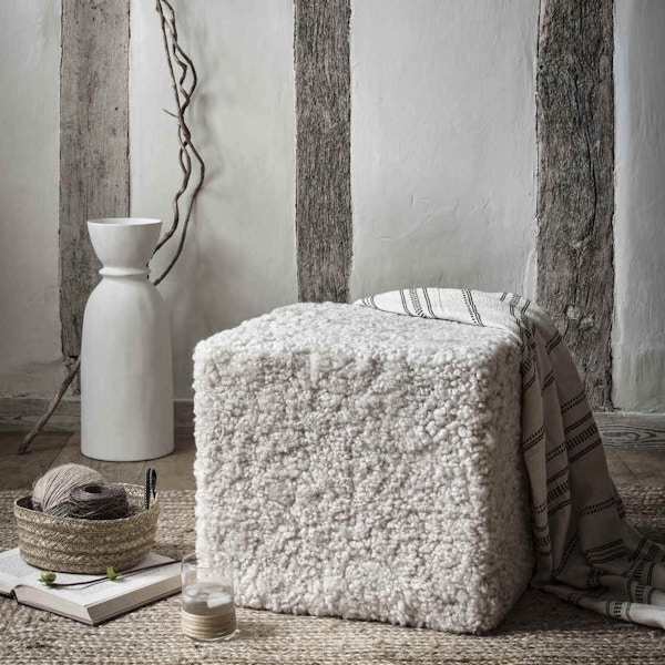 Nordic House Supersoft Sheepskin Pouf – Pearl, £379