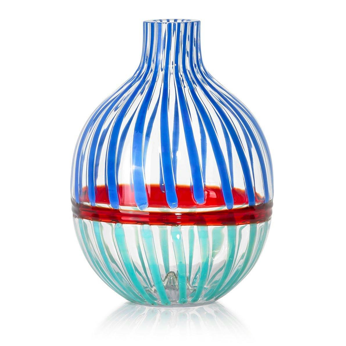 Summerill & Bishop Handblown Double Stripe Glass Vase in Sky Blue, Red & Teal, £295