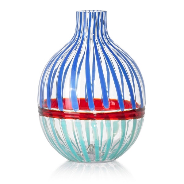 Summerill & Bishop Handblown Double Stripe Glass Vase in Sky Blue, Red & Teal, £295