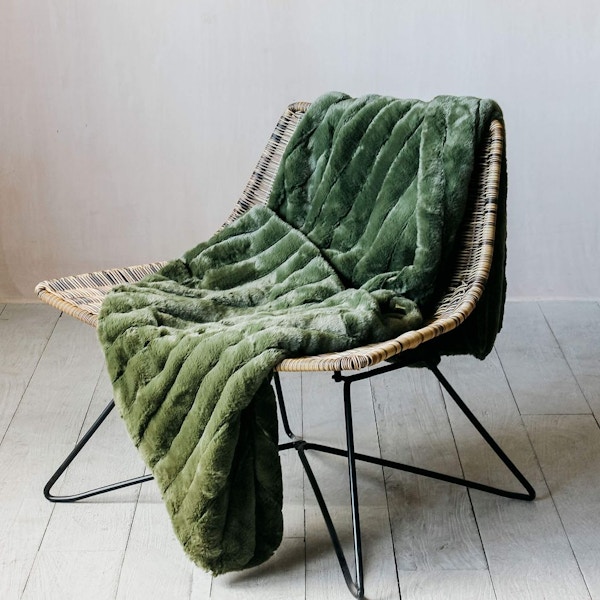 Graham & Green Olive Green Ribbed Throw, £85