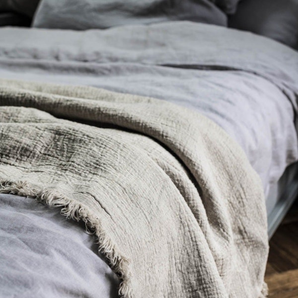 Piglet In Bed Oatmeal Linen Crinkle Throw, £120