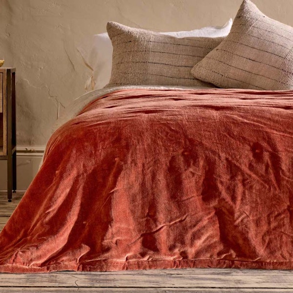 Nkuku Mandawa Velvet Bedspread – Rust, £206.50