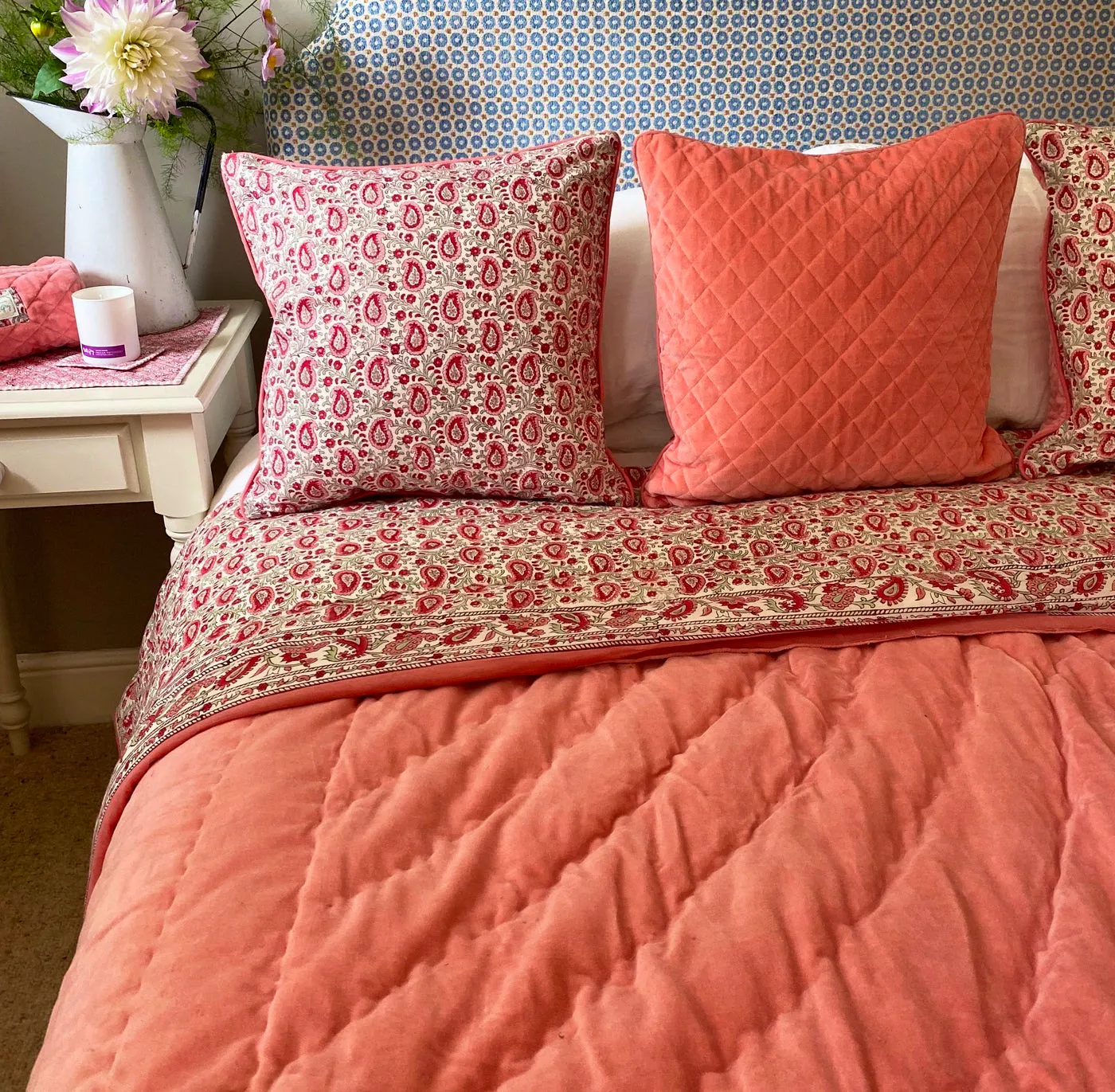 Dilli Grey Velvet And Pondicherry Paisley Throw, £185