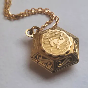 Brass Hex Zodiac Locket Necklace