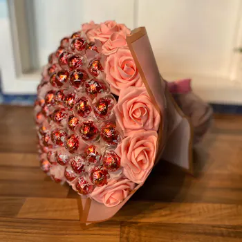 Large Lindt Lindor Chocolate & Flowers Hand-Tied Bouquet
