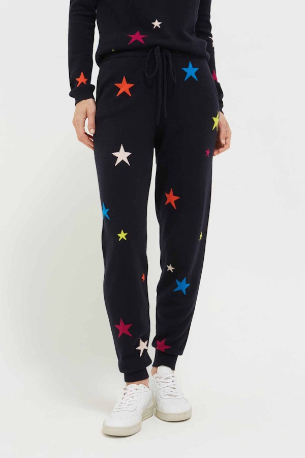 Navy Rainbow Star Cashmere Track Pants