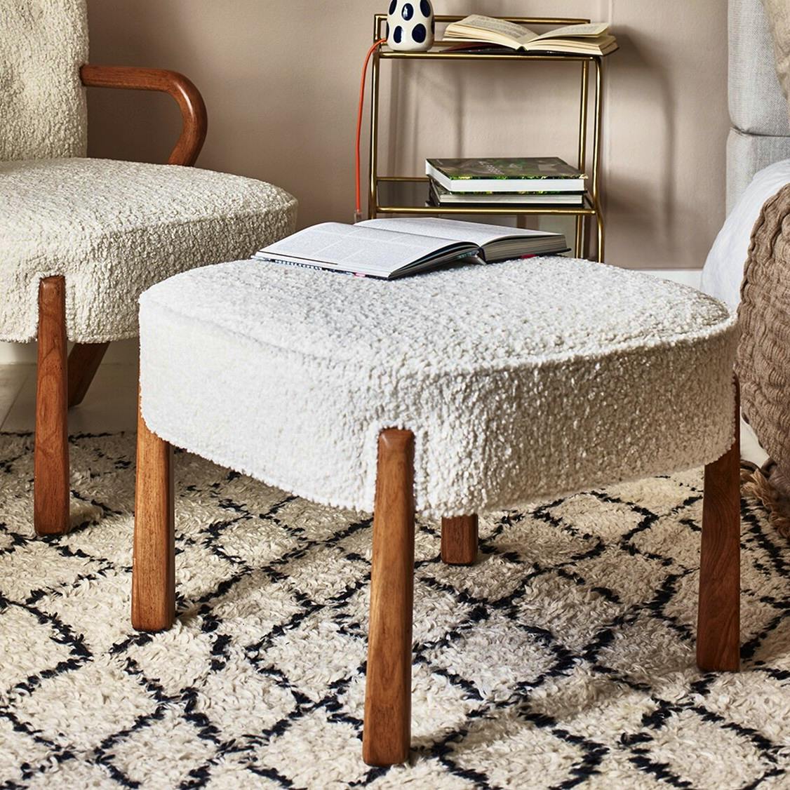 Rizado White Faux Sheepskin Footstool, £275 Oliver Bonas