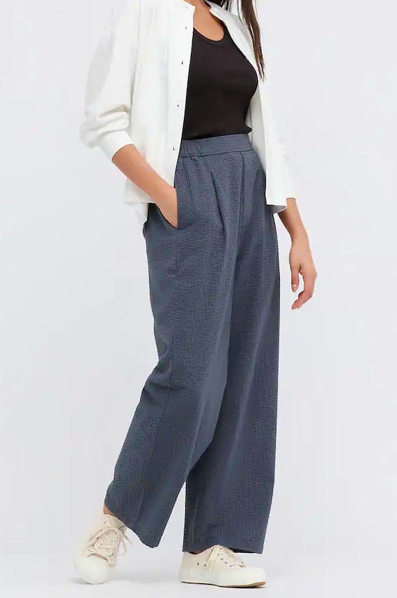 Uniqlo Seersucker Navy Trousers, £19.90