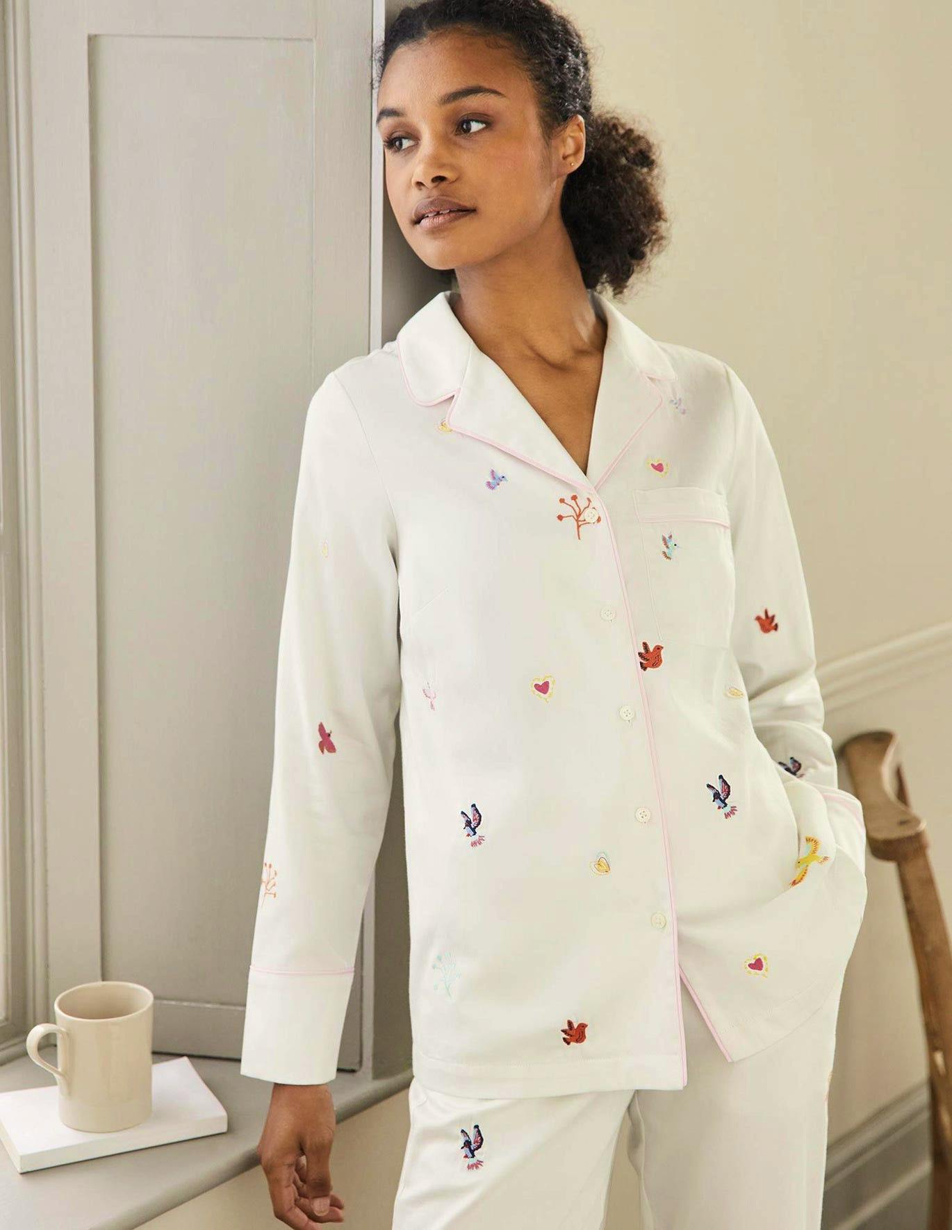 Boden Long Sleeved Embroidered Pyjama Shirt, £55