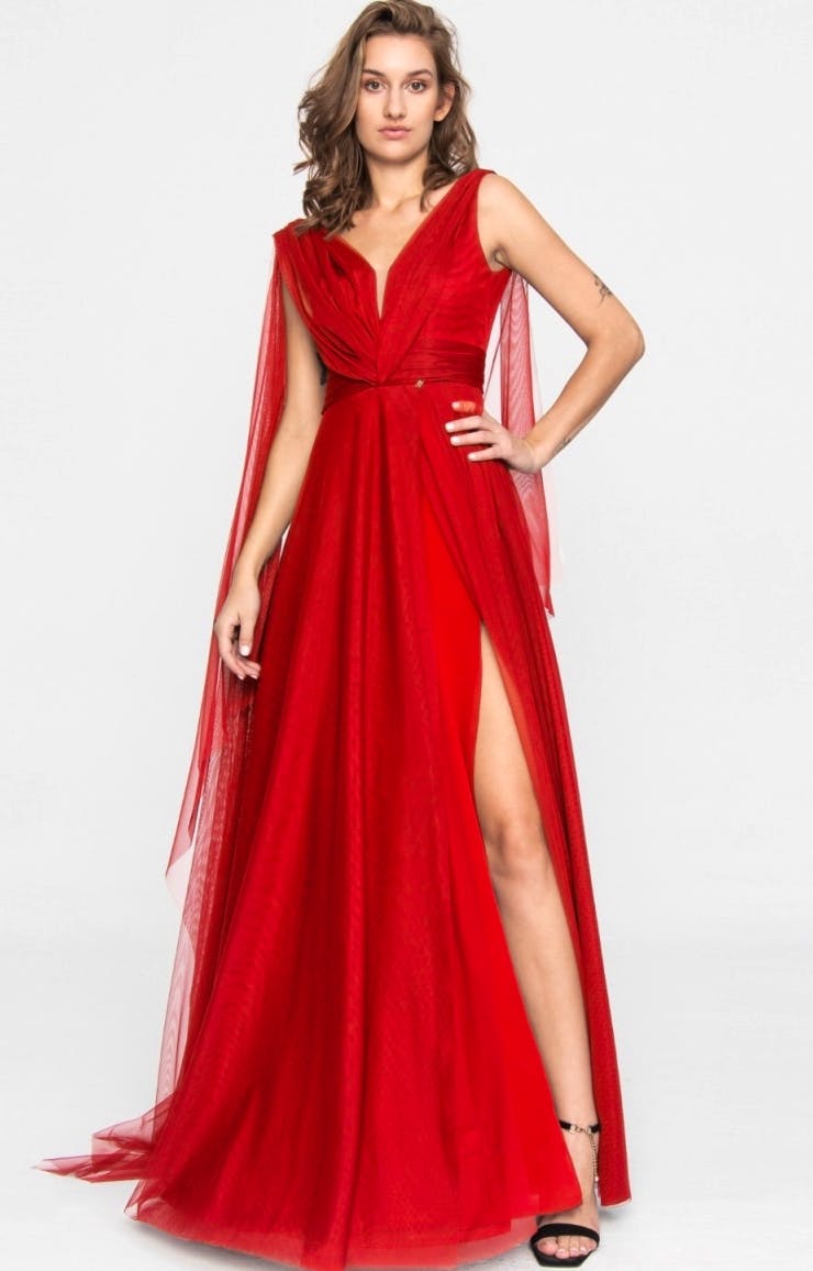 Angelika Jozefczyk Terracotta Tulle Evening Gown Red, £660