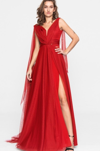 Angelika Jozefczyk Terracotta Tulle Evening Gown Red, £660