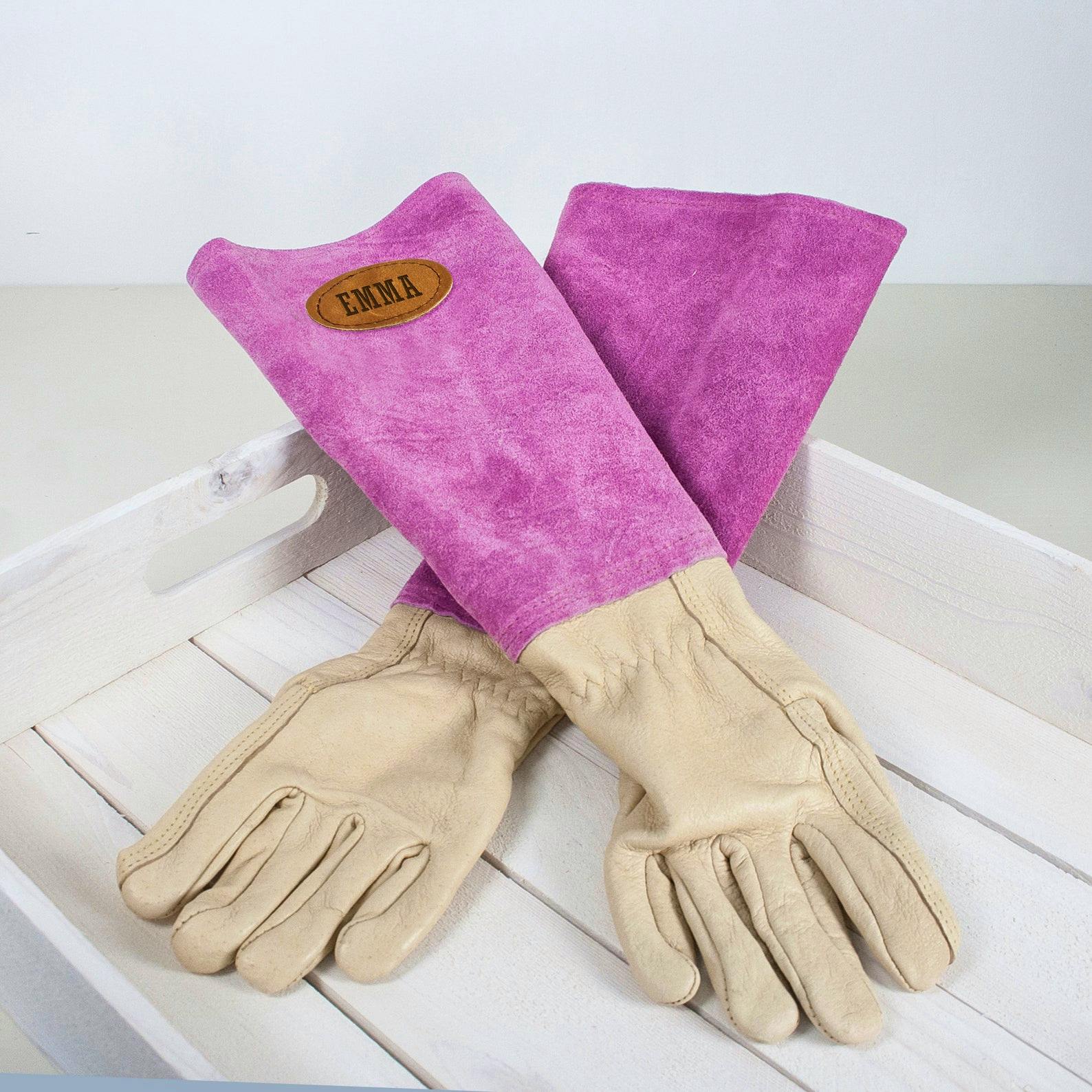 Personalised Handmade Pink Leather and Suede Gardening Gloves £44.99