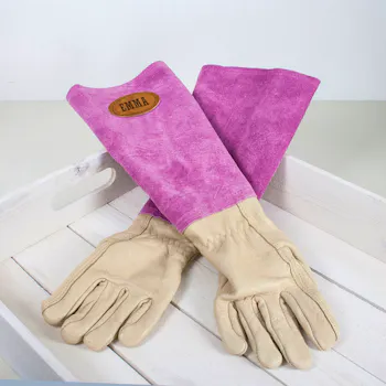 Personalised Handmade Pink Leather and Suede Gardening Gloves
