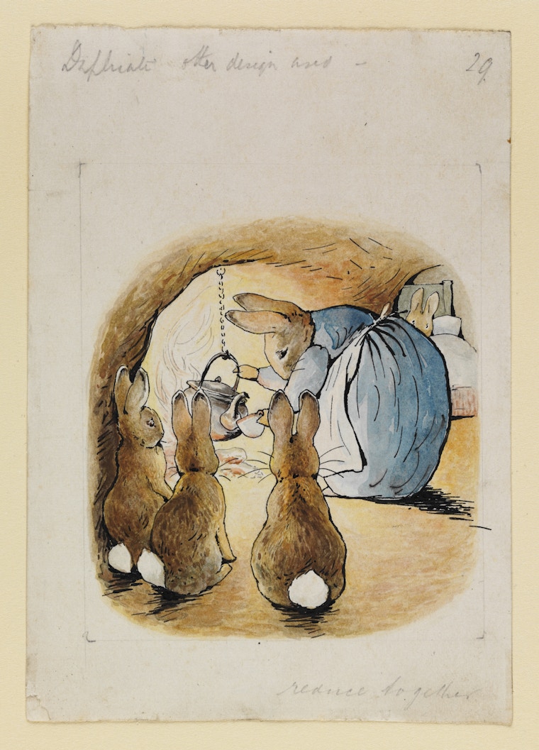 Mrs Rabbit Pouring Tea For Peter For The Tale Of Peter Rabbit By Beatrix Potter, 1902. © Victoria And Albert Museum, London, Cou