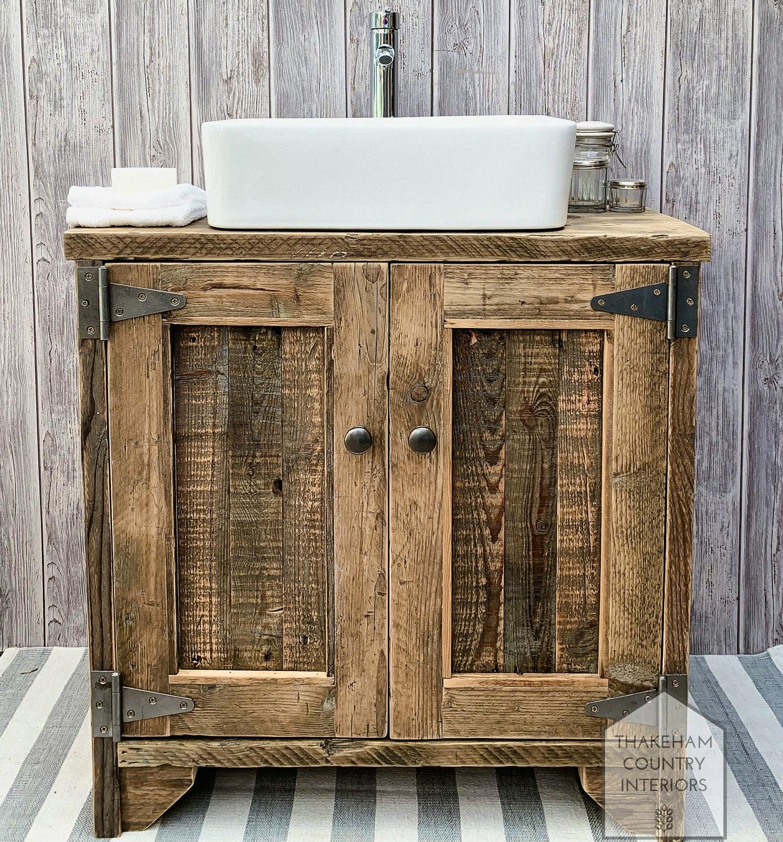 Etsy Rustic Reclaimed Scaffold Pallet Wood Industrial Small Bathroom Sink Vanity Unit, £595