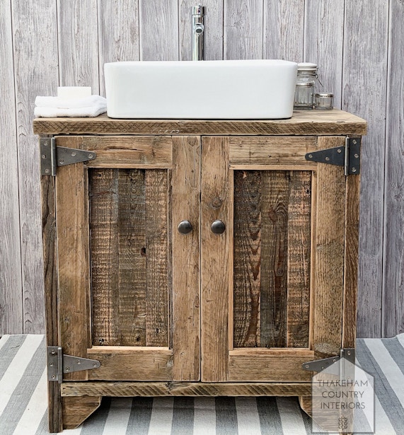 Etsy Rustic Reclaimed Scaffold Pallet Wood Industrial Small Bathroom Sink Vanity Unit, £595