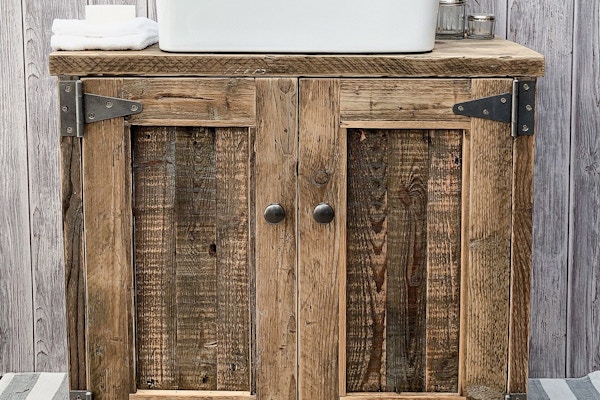 Etsy Rustic Reclaimed Scaffold Pallet Wood Industrial Small Bathroom Sink Vanity Unit, £595