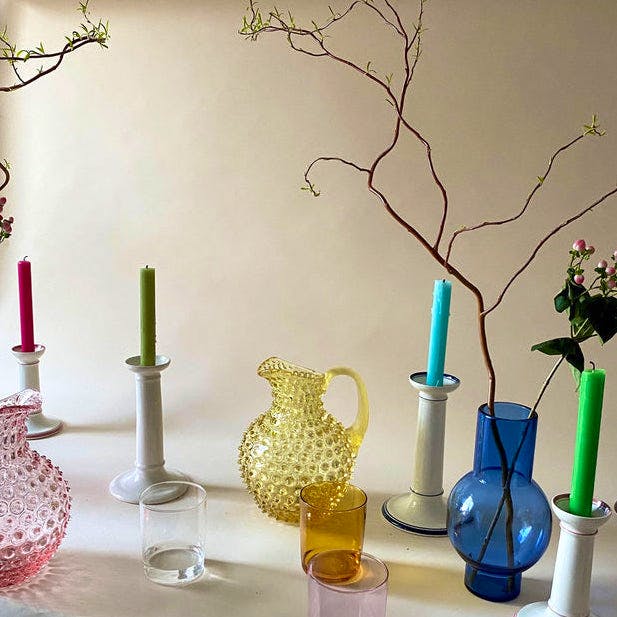 Pentreath & Hall Hand-Painted Creamware Column Candlestick in Pink – Large, £54