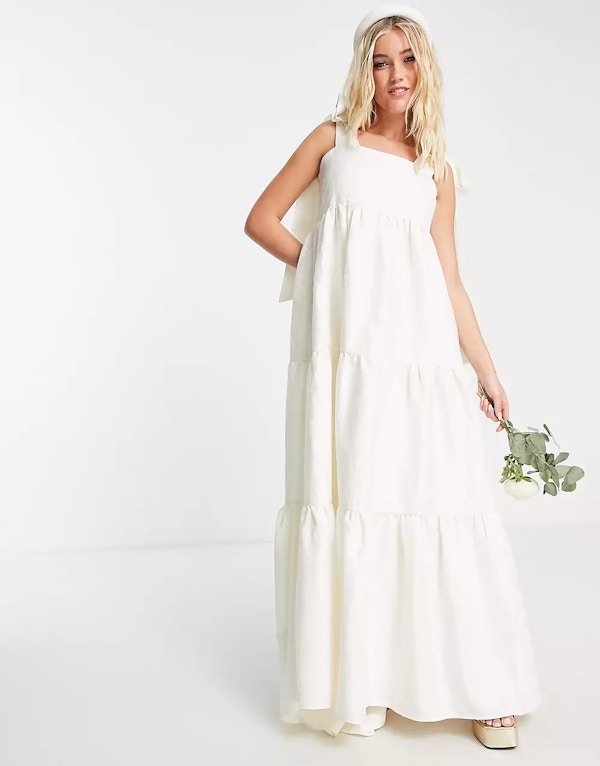Bridal Tiered Maxi Dress With Bow Shoulder Ties, £195 Copy