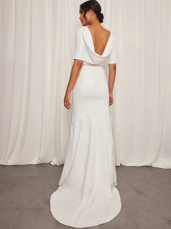 Short Sleeve Embellished Waist Maxi Wedding Dress In White, £160 Copy